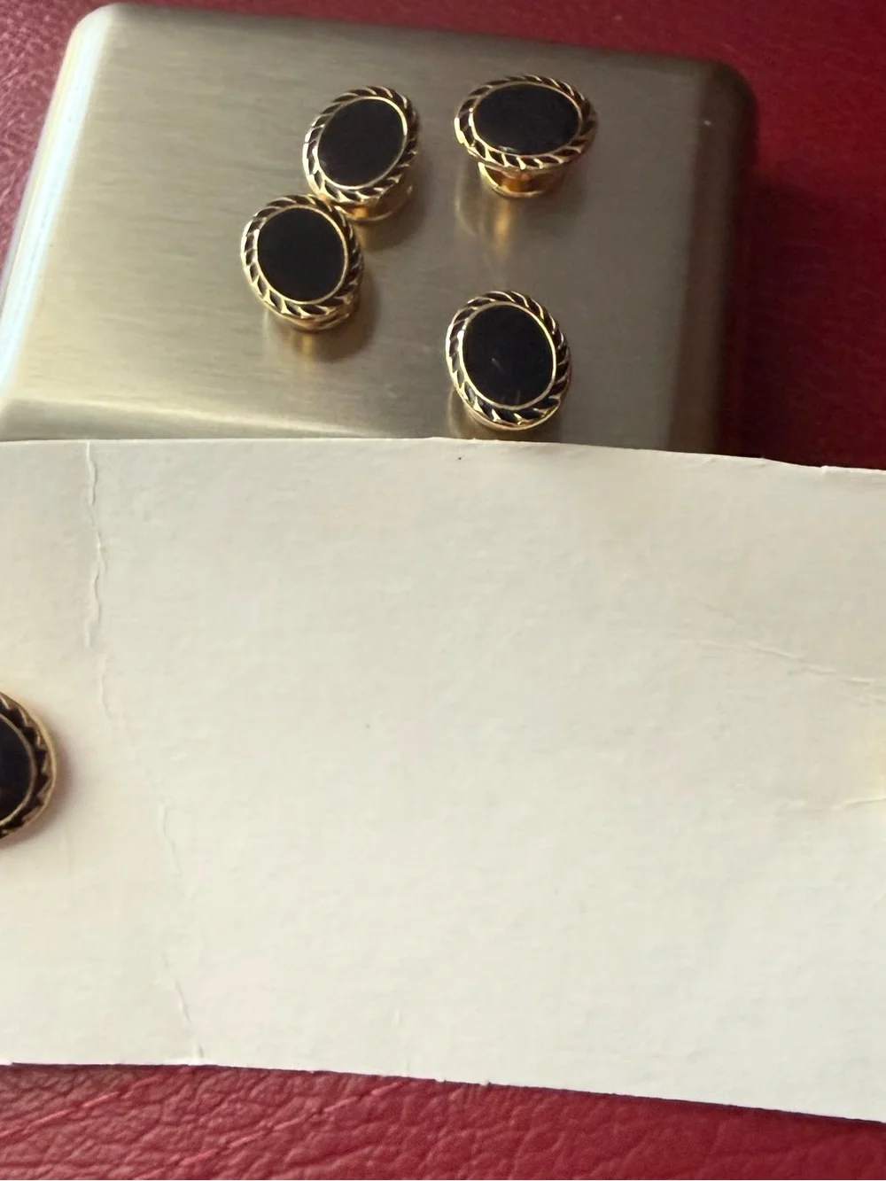 Bill Blass Cufflink Set Black Onyx Set in a Polished Gold-Plated Frame Formal